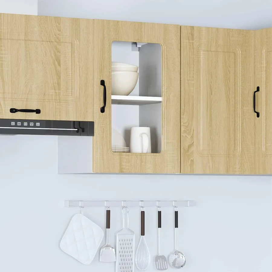 Armoire murale de cuisine avec porte vitrée "Kalmar" en bois d'ingénierie chêne Sonoma - 4