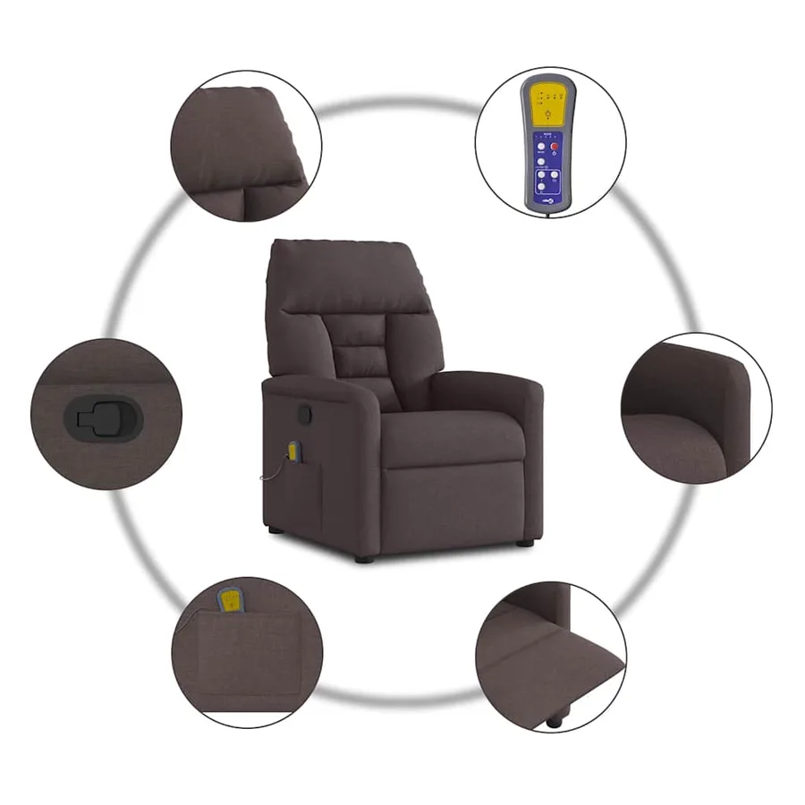 Fauteuil de massage inclinable Marron foncé Tissu - 8