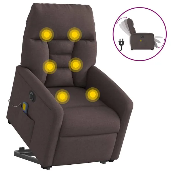Fauteuil inclinable de massage électrique Marron foncé Tissu