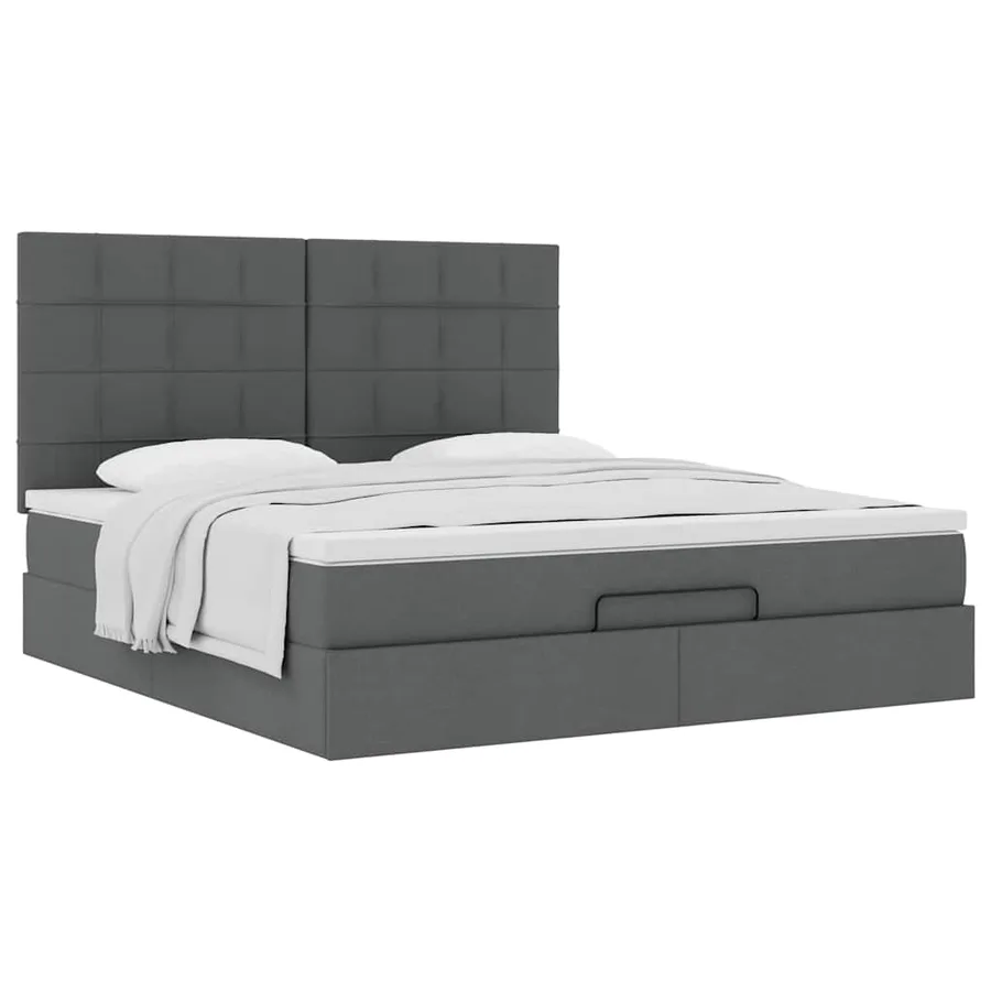 Cadre de lit ottoman avec matelas gris foncé 160x200cm tissu - 5