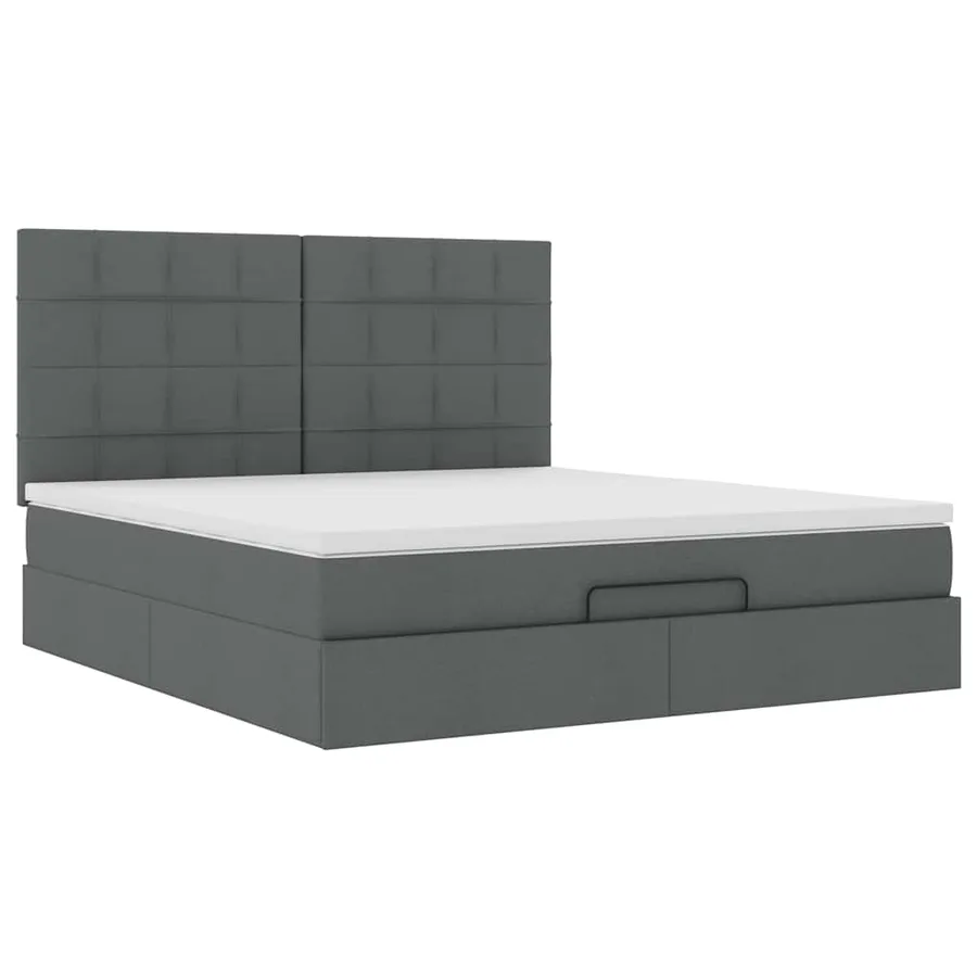 Cadre de lit ottoman avec matelas gris foncé 160x200cm tissu - 6