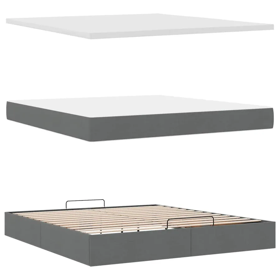 Cadre de lit ottoman avec matelas gris foncé 160x200cm tissu - 7