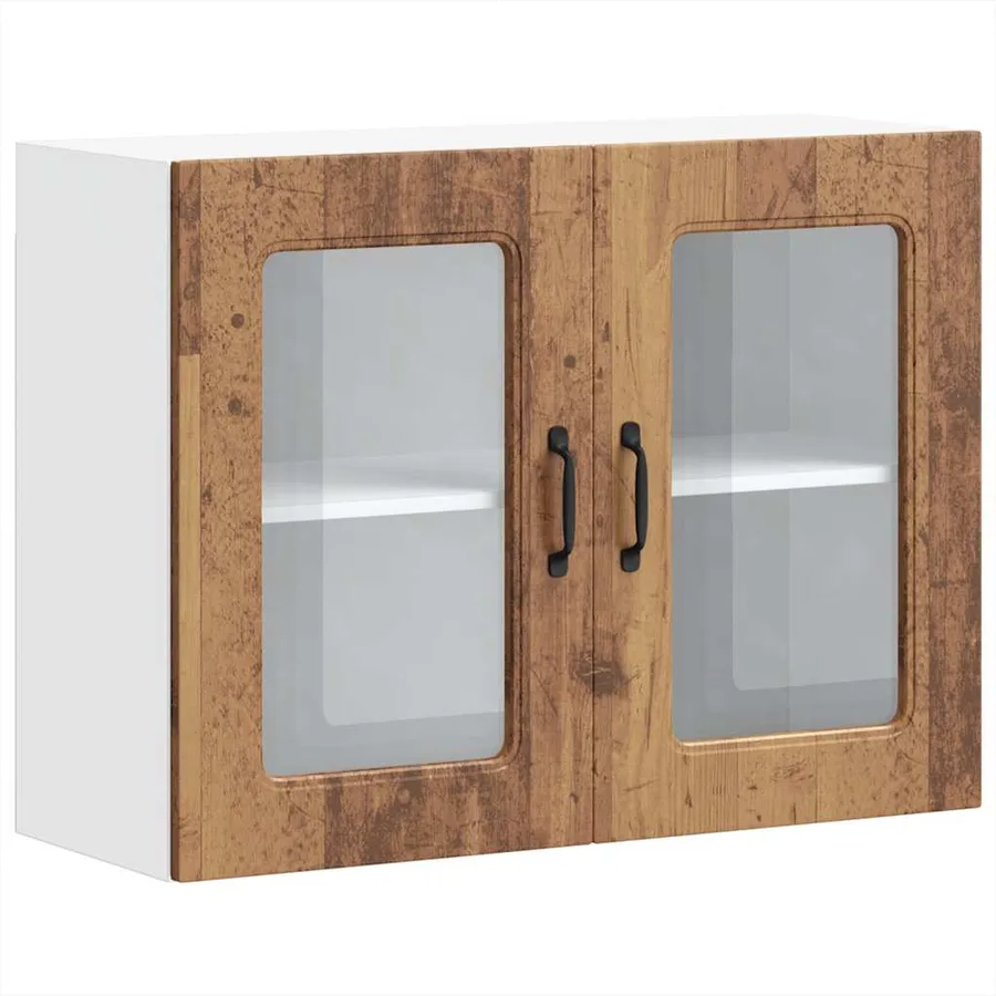 Armoire murale de cuisine avec porte en verre Kalmar vieux bois - 2