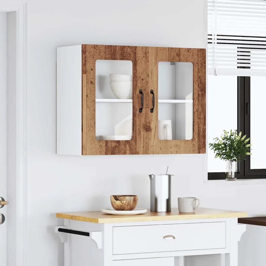 Armoire murale de cuisine avec porte en verre Kalmar vieux bois - 3