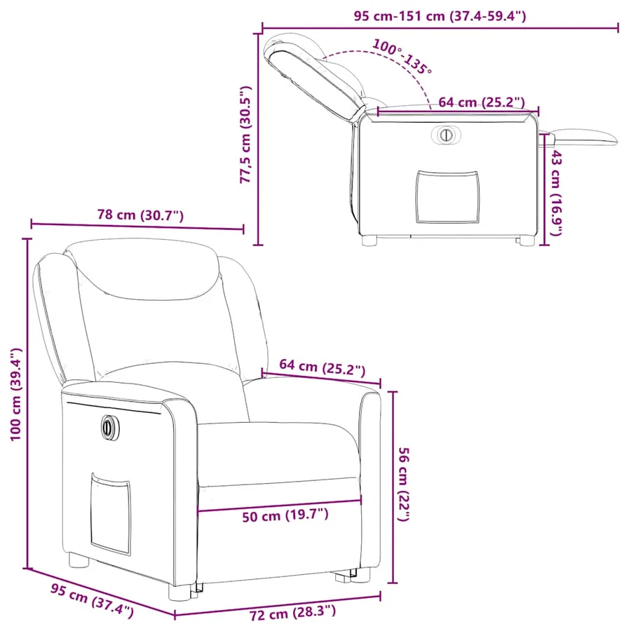 Fauteuil inclinable électrique marron tissu - 16