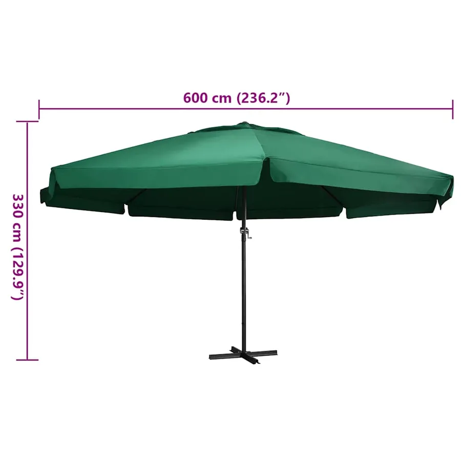 Parasol de jardin avec mât en aluminium 600 cm vert - 6
