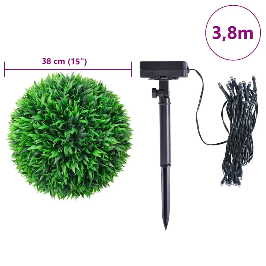 Boules de buis artificielles avec lumières LED 2 pcs vert 38 cm - 9