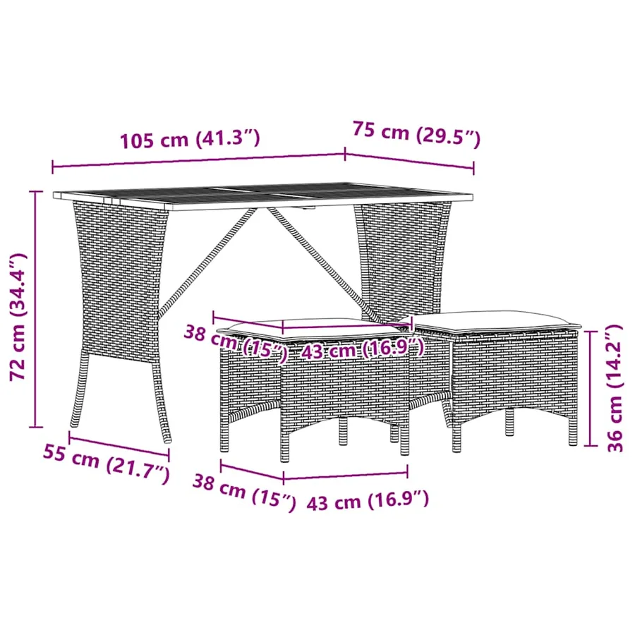 Ensemble à manger de jardin 3 pcs coussins gris résine tressée - 12