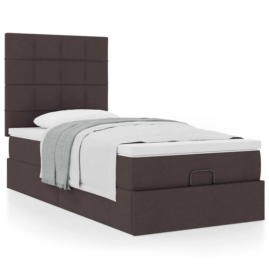 Cadre de lit ottoman avec matelas marron foncé 90x190 cm tissu - 4