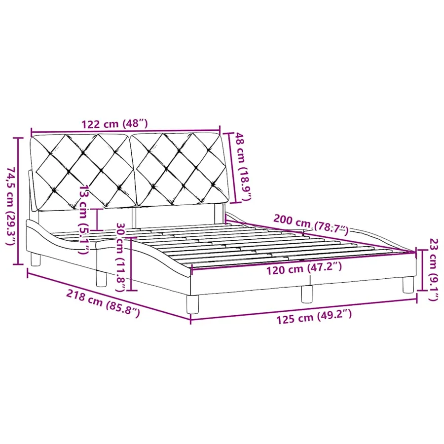 Cadre de lit sans matelas noir 120x200 cm tissu - 13