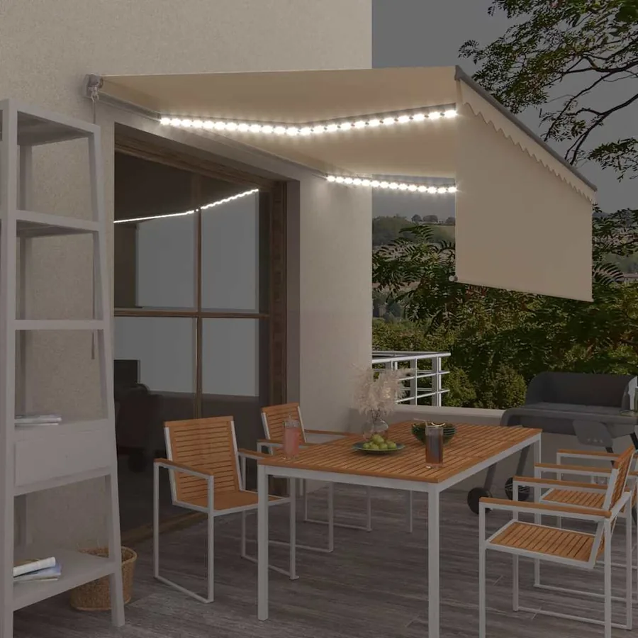 Auvent manuel rétractable avec store et LED 4x3m Crème