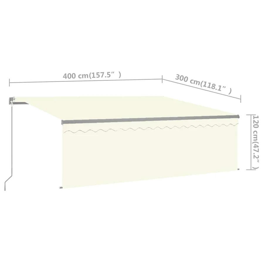 Auvent manuel rétractable avec store et LED 4x3m Crème - 7