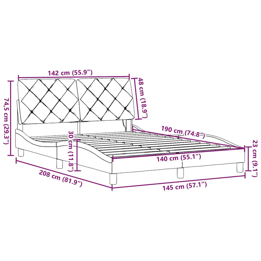 Cadre de lit avec LED sans matelas marron foncé 140x190cm tissu - 15