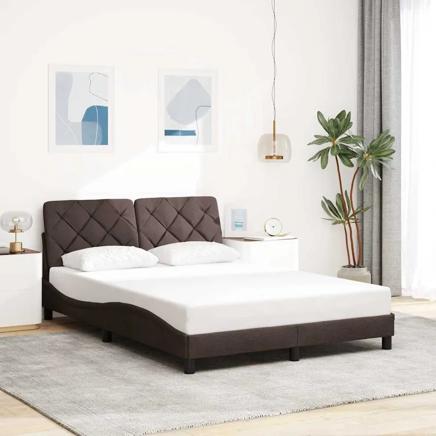 Cadre de lit avec LED sans matelas marron foncé 140x190cm tissu - 4