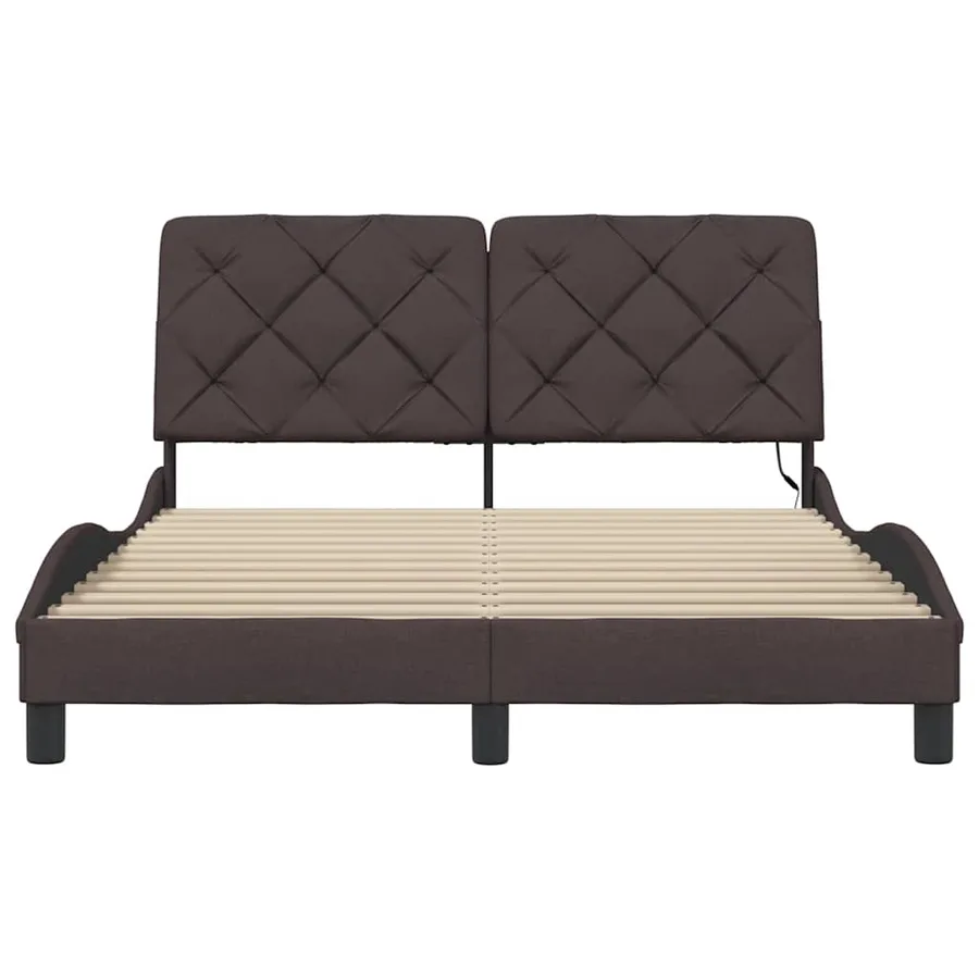Cadre de lit avec LED sans matelas marron foncé 140x190cm tissu - 5