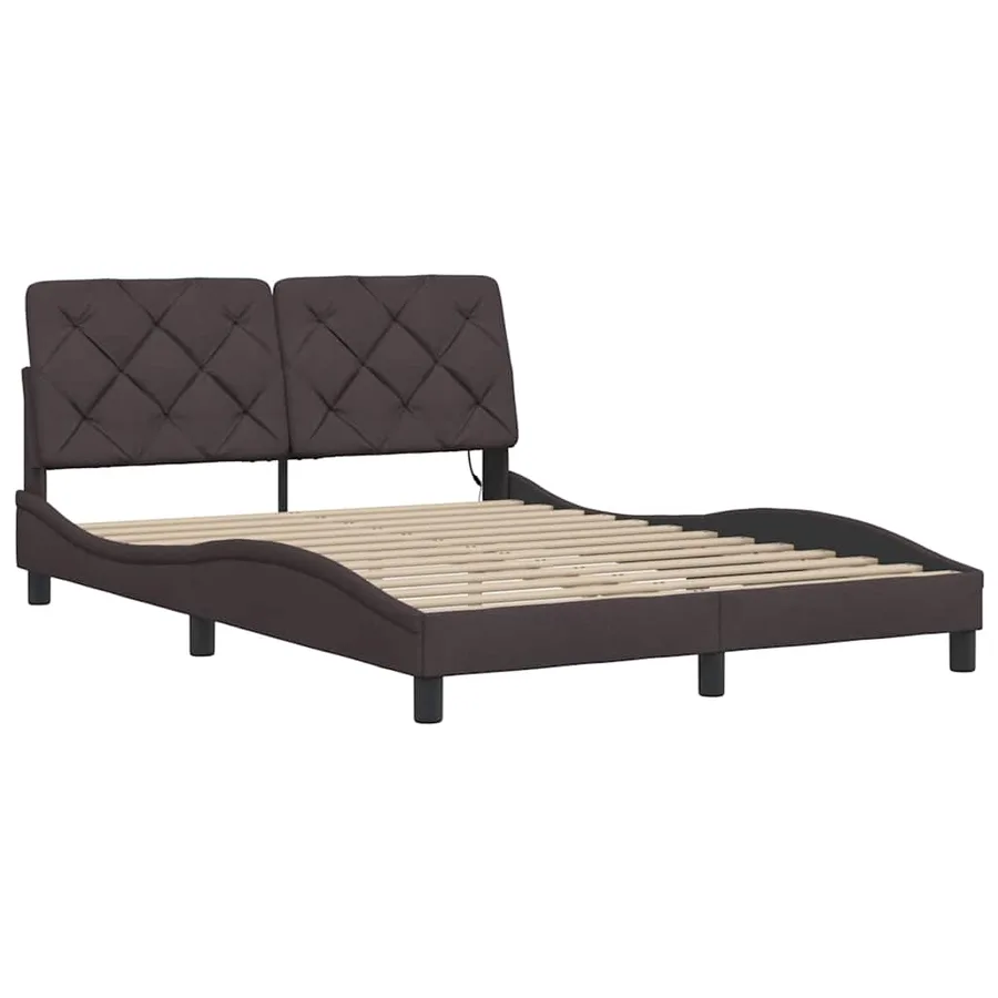 Cadre de lit avec LED sans matelas marron foncé 140x190cm tissu - 9