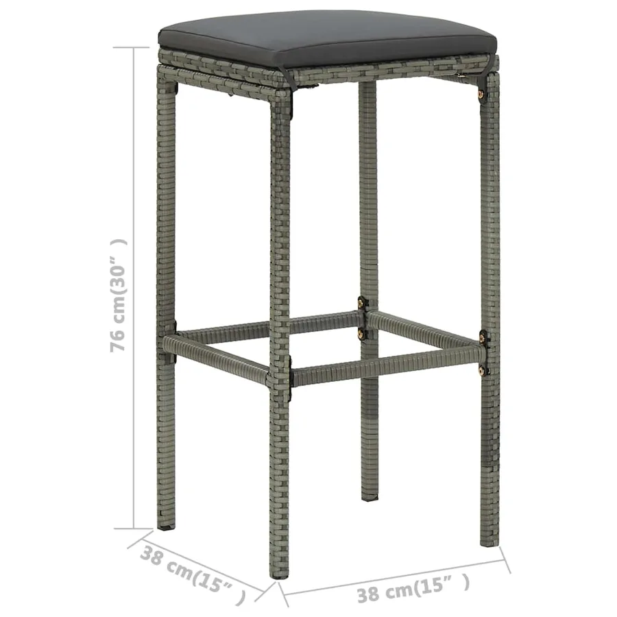 Ensemble de bar de jardin 3 pcs et coussins Résine tressée Gris - 13