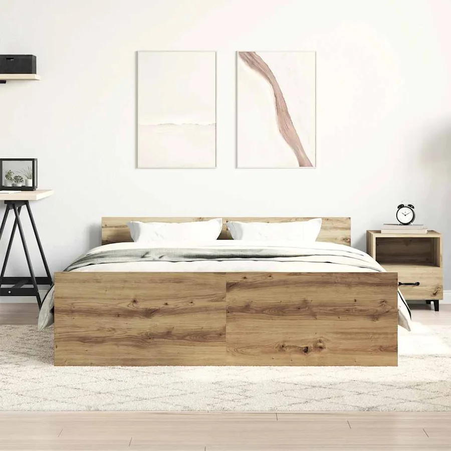 Cadre de lit sans matelas chêne artisanal 120x200 cm - 3