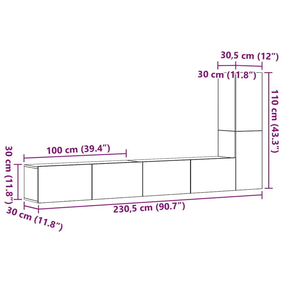 Ensemble de meuble TV mural 3 pcs vieux bois bois d'ingénierie - 9