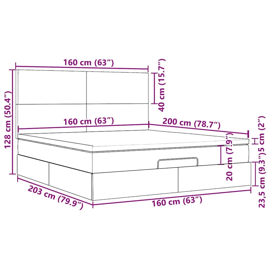 Cadre de lit ottoman avec matelas noir 160x200 cm tissu - 18