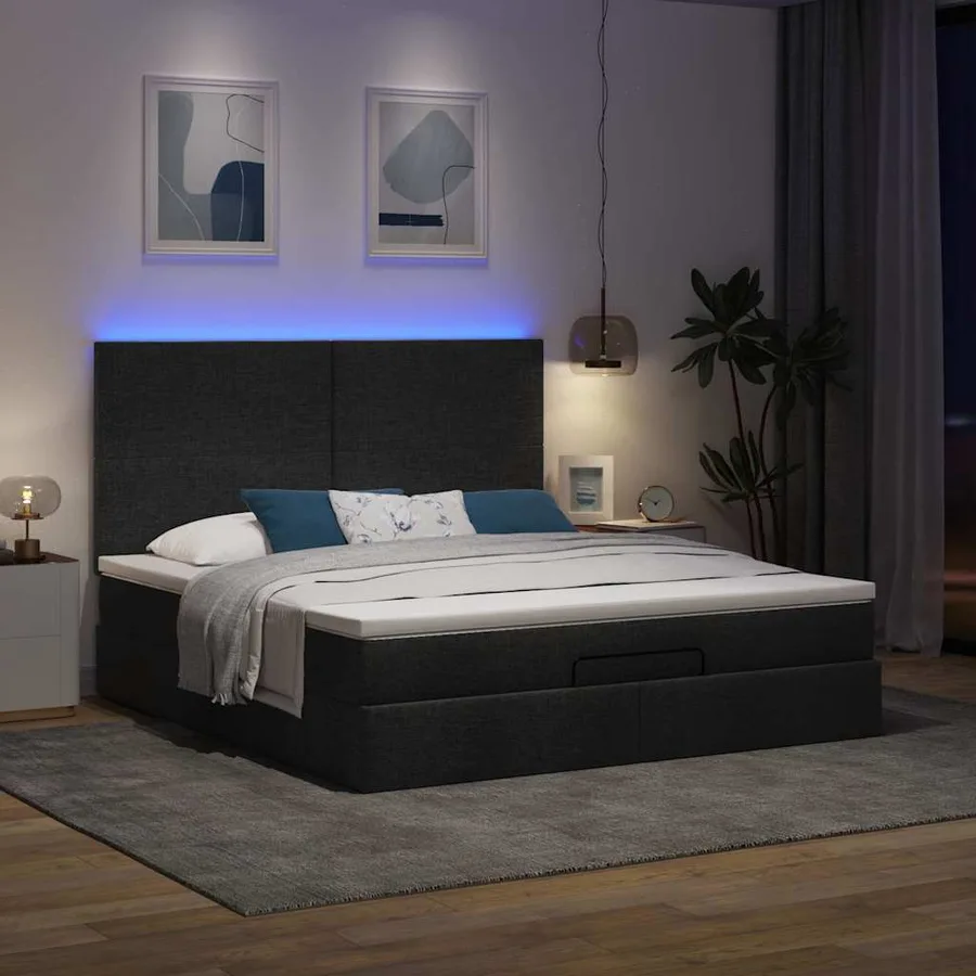 Cadre de lit ottoman avec matelas noir 160x200 cm tissu - 3