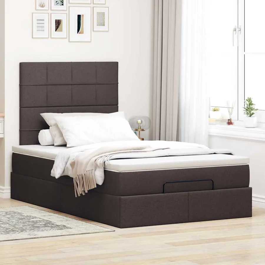 Cadre de lit ottoman avec matelas marron foncé 120x190 cm tissu - 3
