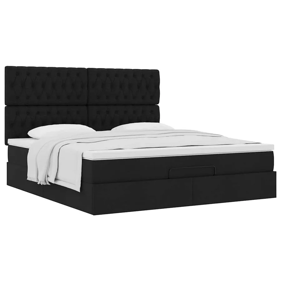 Cadre de lit ottoman avec matelas noir 160x200 cm tissu - 5