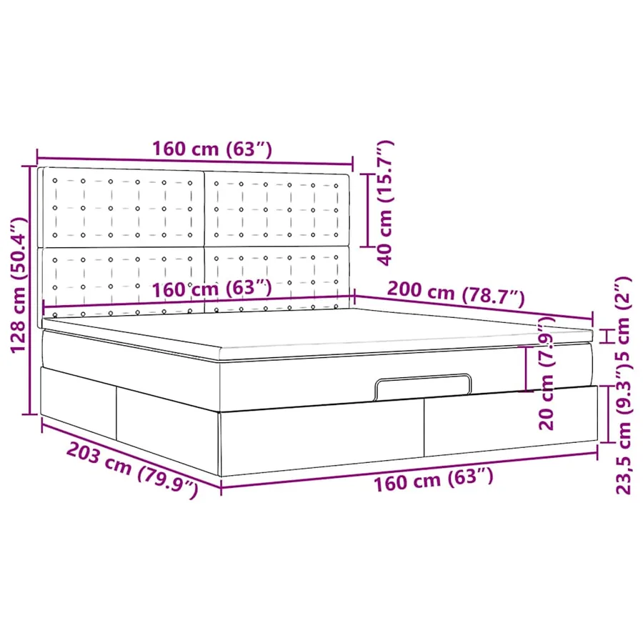 Cadre de lit ottoman avec matelas noir 160x200 cm tissu - 18