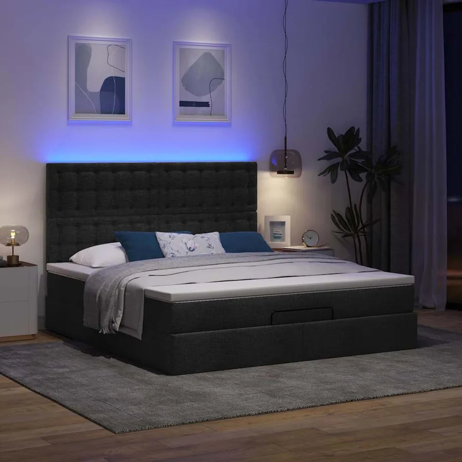 Cadre de lit ottoman avec matelas noir 160x200 cm tissu - 3