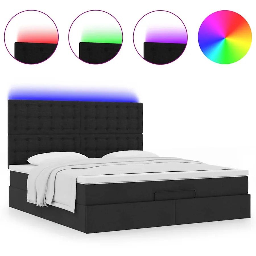 Cadre de lit ottoman avec matelas noir 160x200 cm tissu - 5