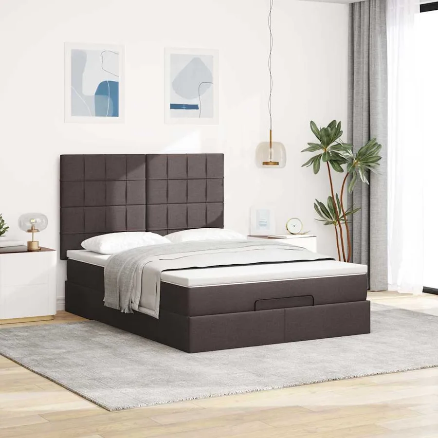 Cadre de lit ottoman avec matelas marron foncé 140x190 cm tissu - 3