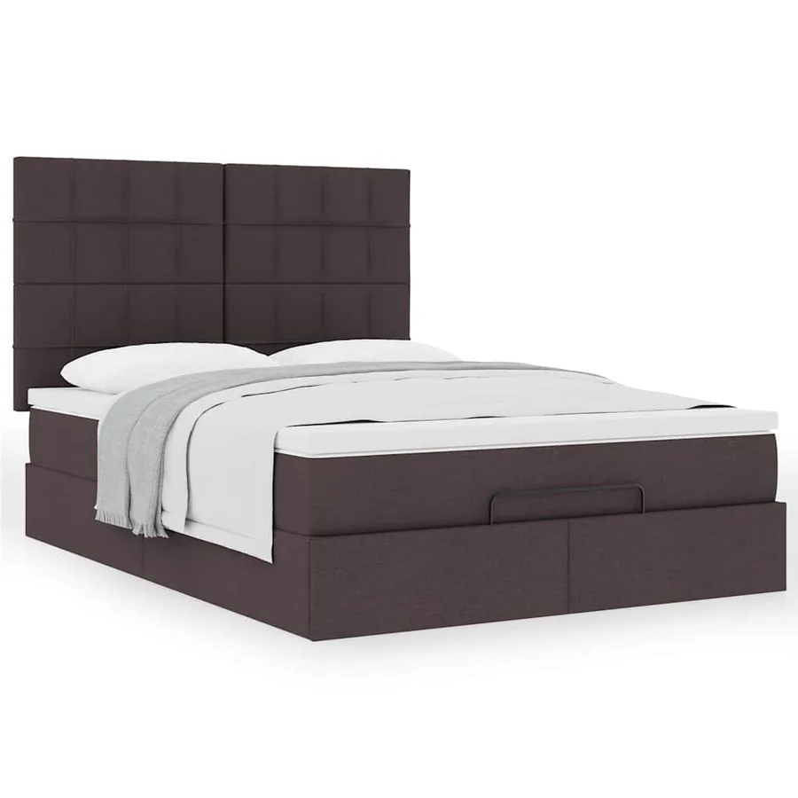 Cadre de lit ottoman avec matelas marron foncé 140x190 cm tissu - 4