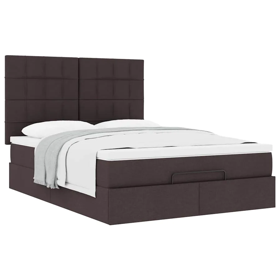 Cadre de lit ottoman avec matelas marron foncé 140x190 cm tissu - 5