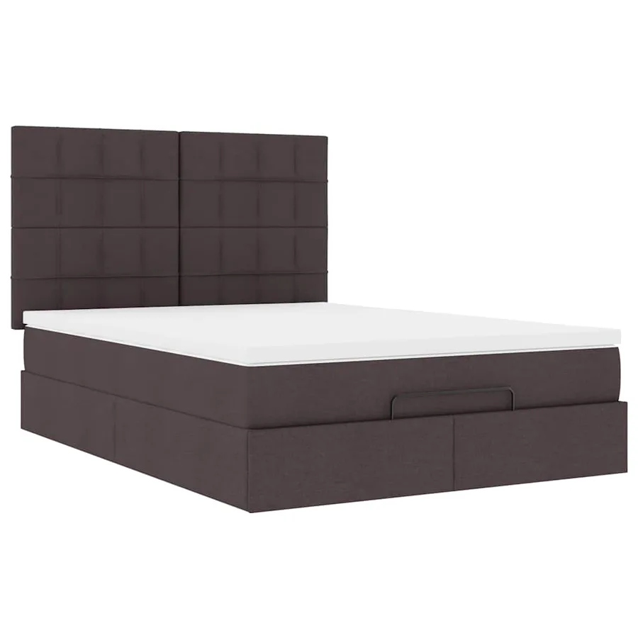 Cadre de lit ottoman avec matelas marron foncé 140x190 cm tissu - 6