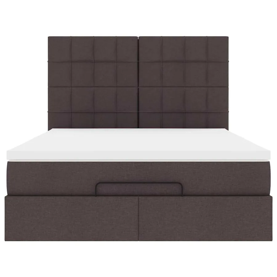 Cadre de lit ottoman avec matelas marron foncé 140x190 cm tissu - 7