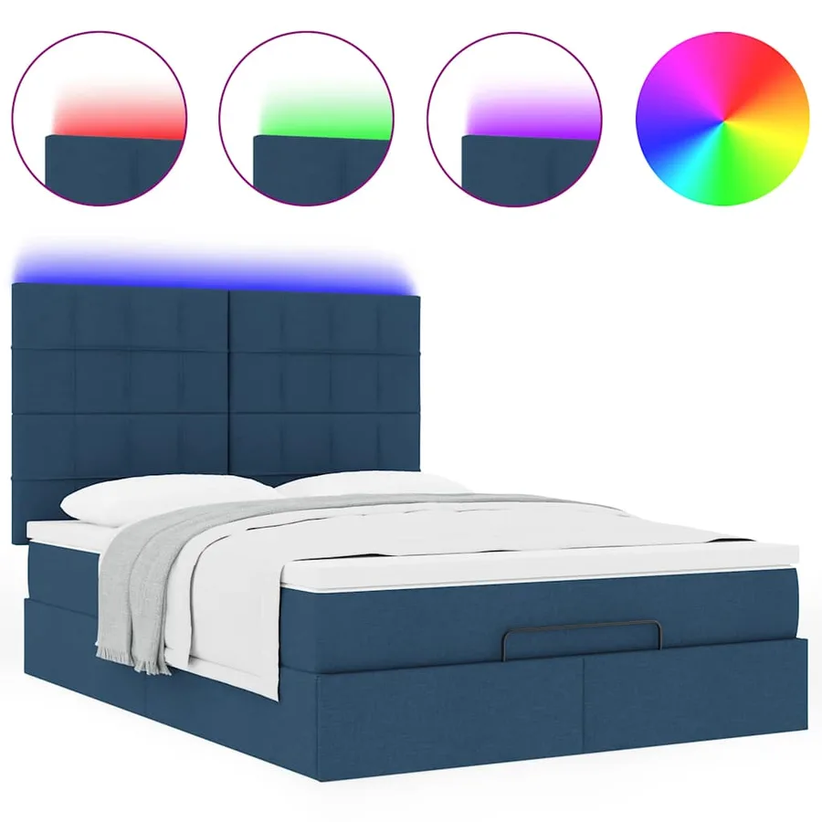 Cadre de lit ottoman avec matelas bleu 140x190 cm tissu - 5