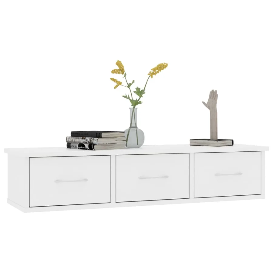 Étagère murale avec tiroirs Blanc 88x26x18,5 cm bois ingénierie - 3