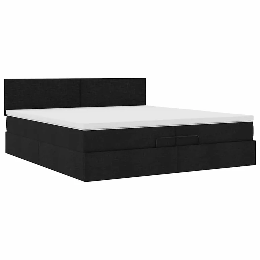 Cadre de lit ottoman avec matelas noir 200x200 cm tissu - 6