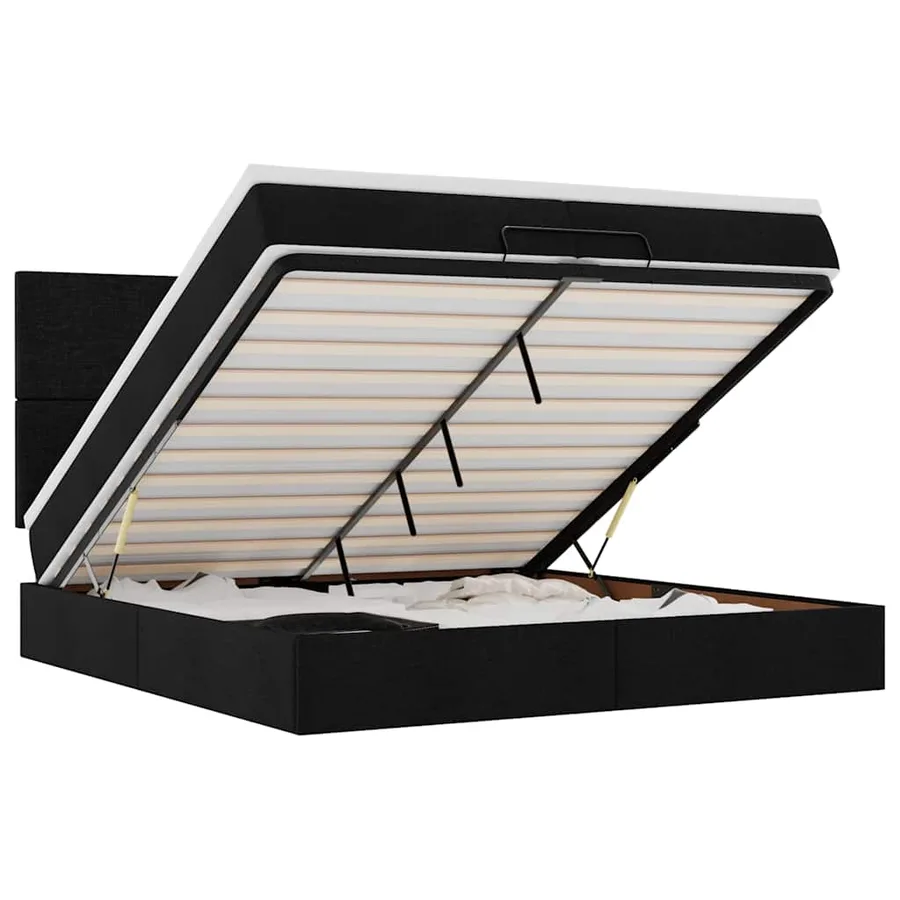 Cadre de lit ottoman avec matelas noir 200x200cm tissu - 2