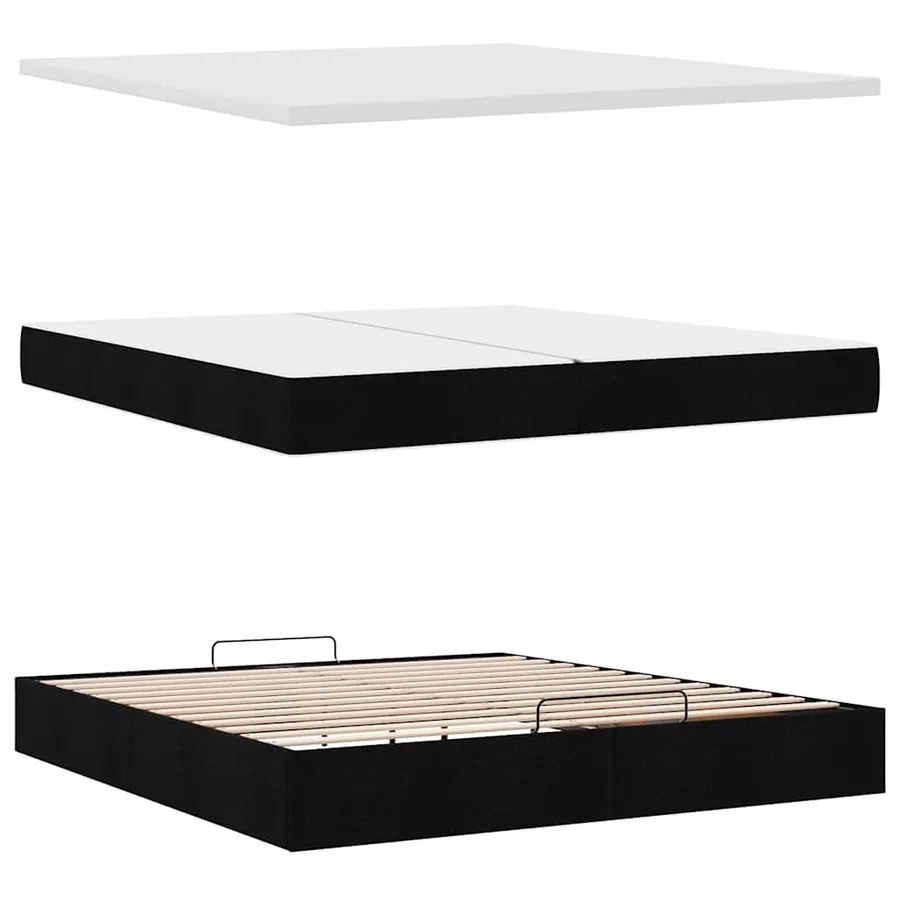 Cadre de lit ottoman avec matelas noir 200x200cm tissu - 8