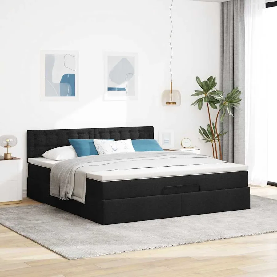 Lit ottoman avec matelas et LED Noir 180x200cm tissu - 4