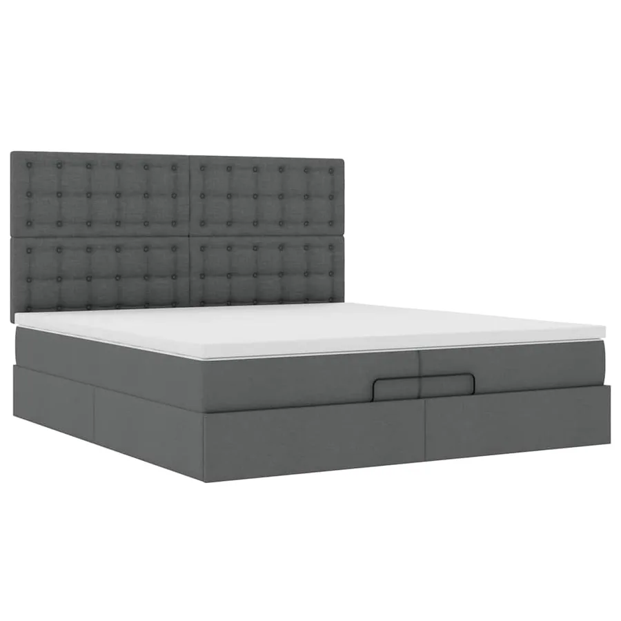 Cadre de lit ottoman avec matelas gris foncé 200x200cm tissu - 6
