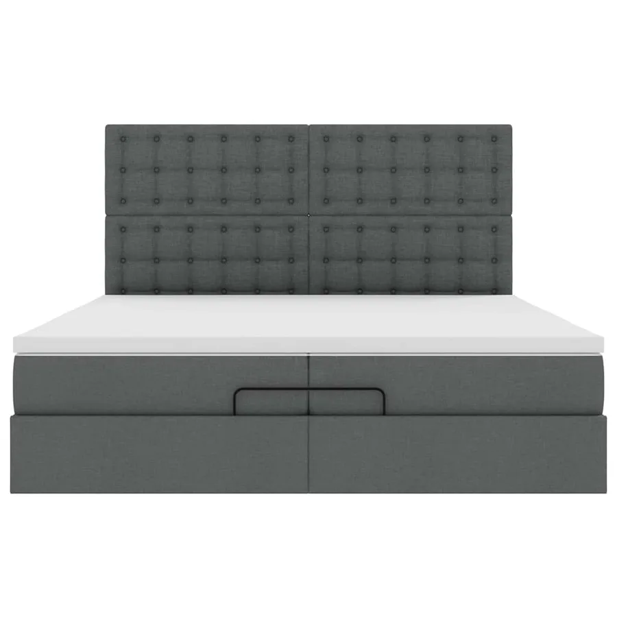 Cadre de lit ottoman avec matelas gris foncé 200x200cm tissu - 7