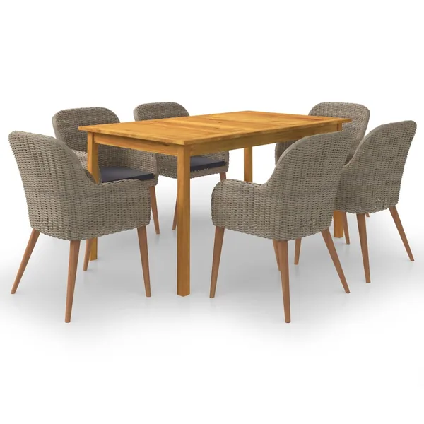 Ensemble à manger de jardin 7 pcs Marron