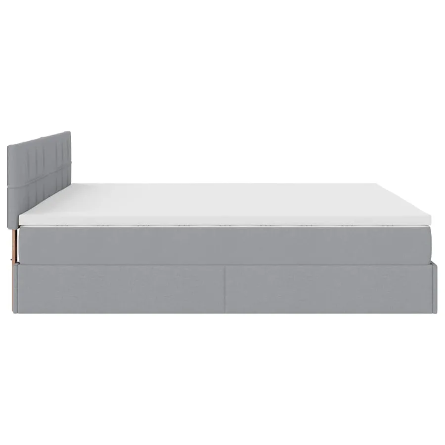 Cadre de lit ottoman et matelas gris clair 200x200cm tissu - 9