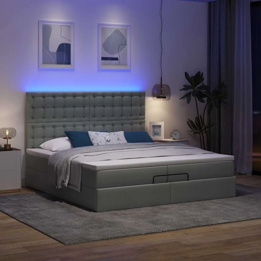 Cadre de lit ottoman avec matelas gris foncé 200x200cm tissu - 3