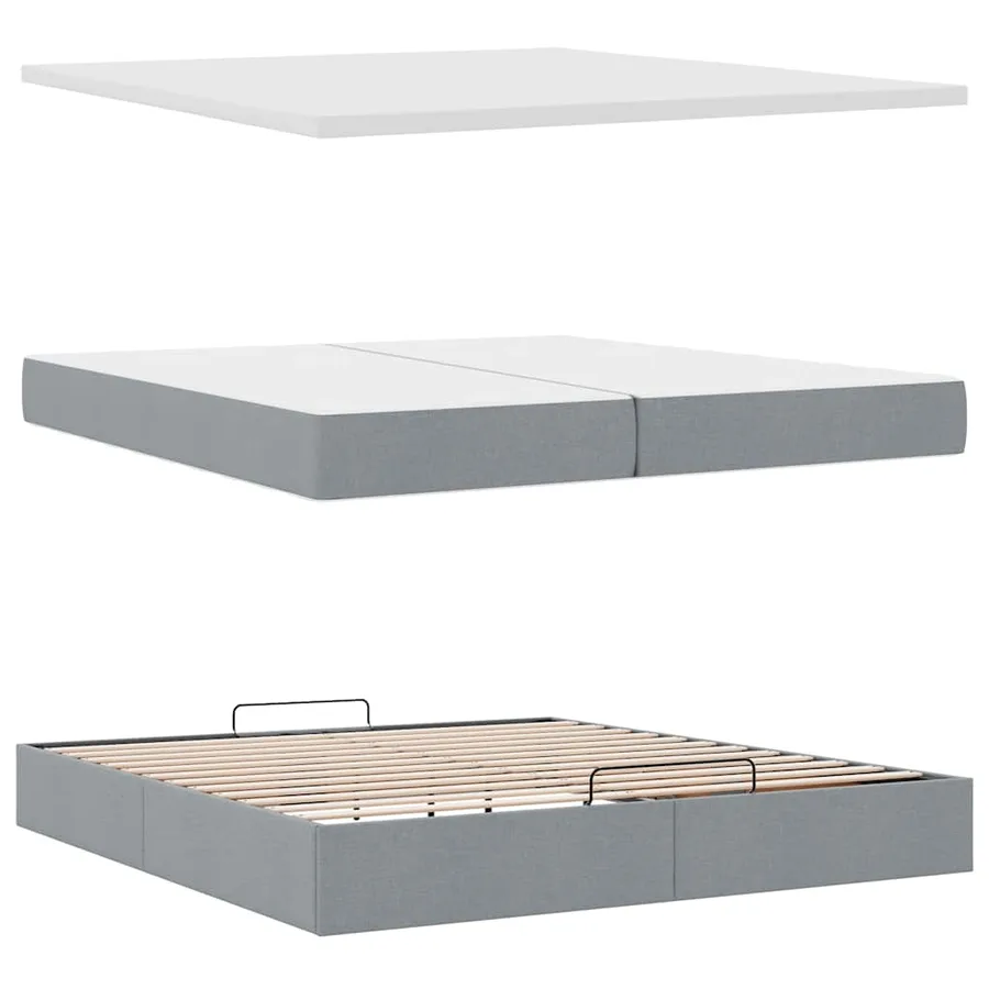Cadre de lit ottoman et matelas gris clair 200x200cm tissu - 12