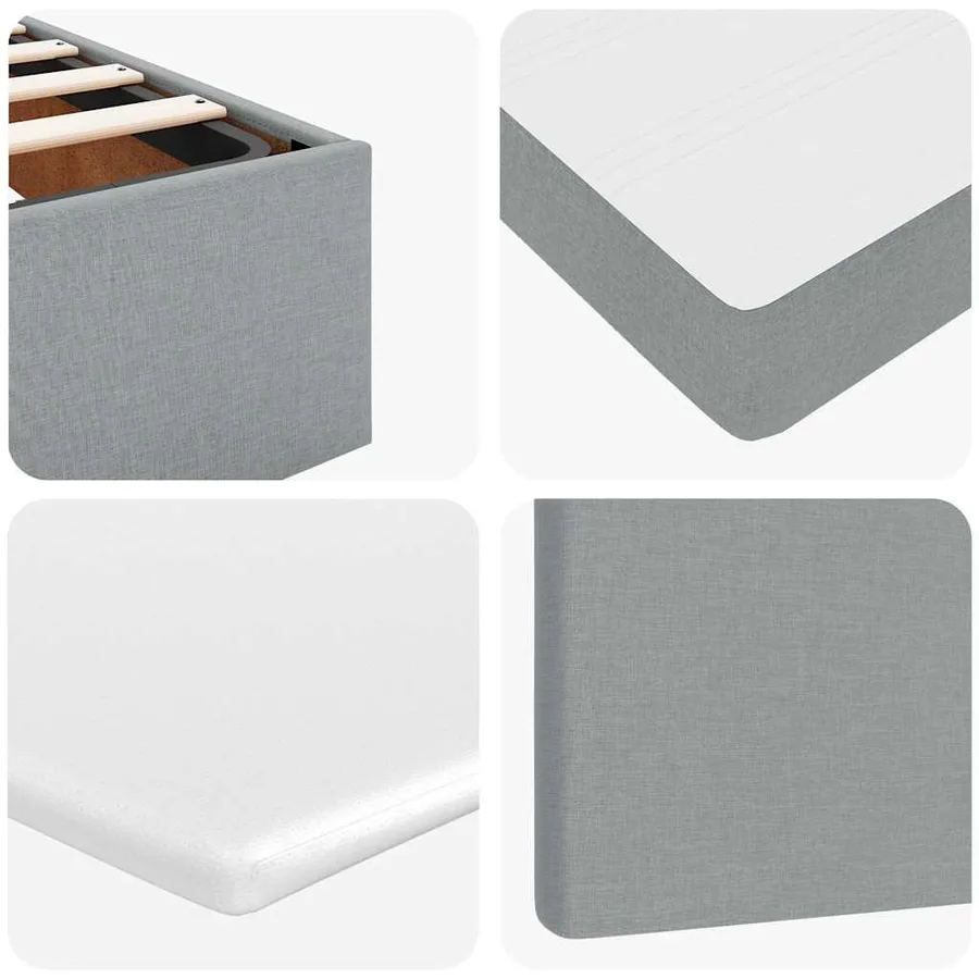 Cadre de lit ottoman et matelas gris clair 200x200cm tissu - 15