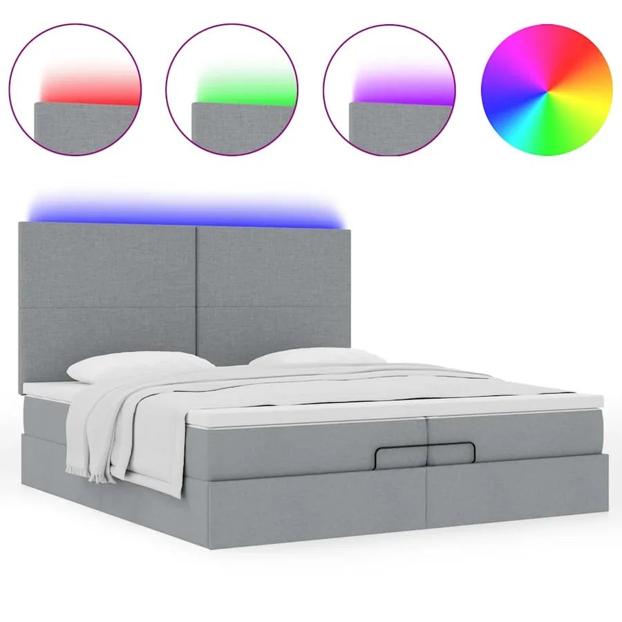 Cadre de lit ottoman et matelas gris clair 200x200cm tissu - 5