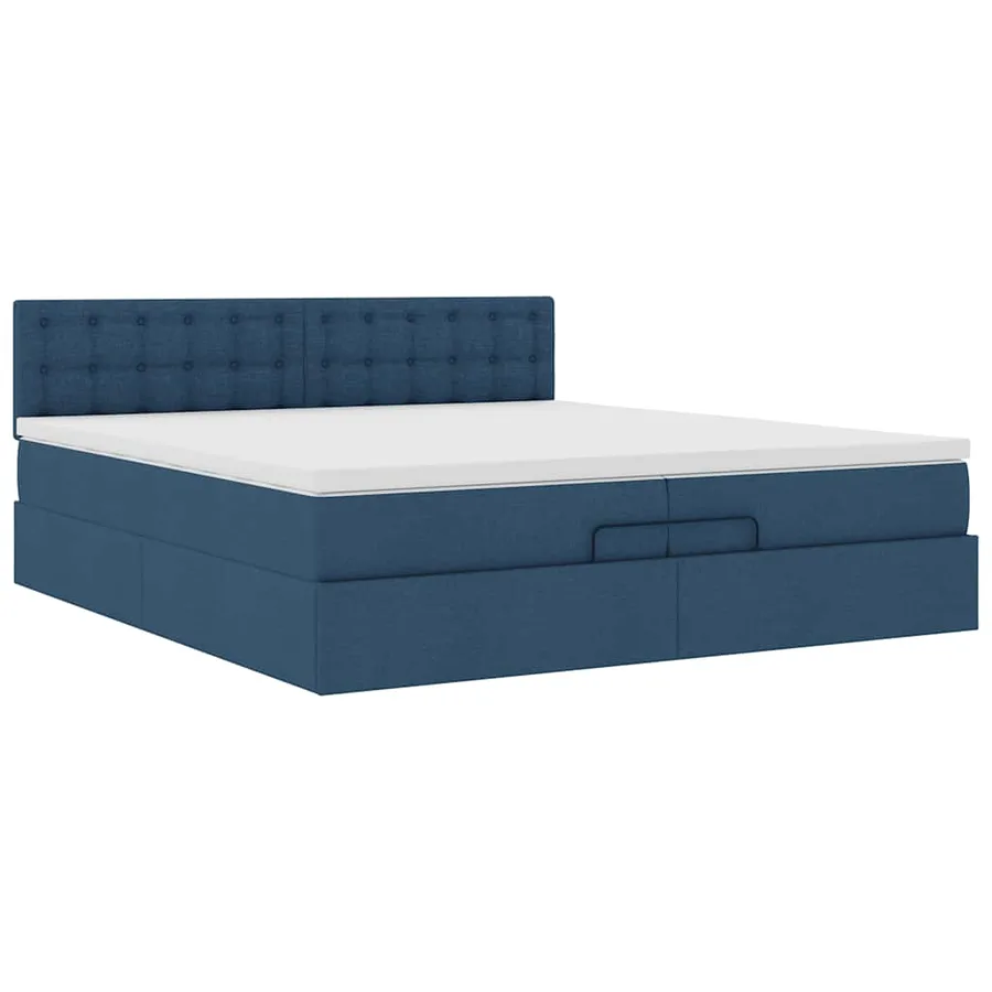 Cadre de lit ottoman avec matelas bleu 200x200 cm tissu - 6